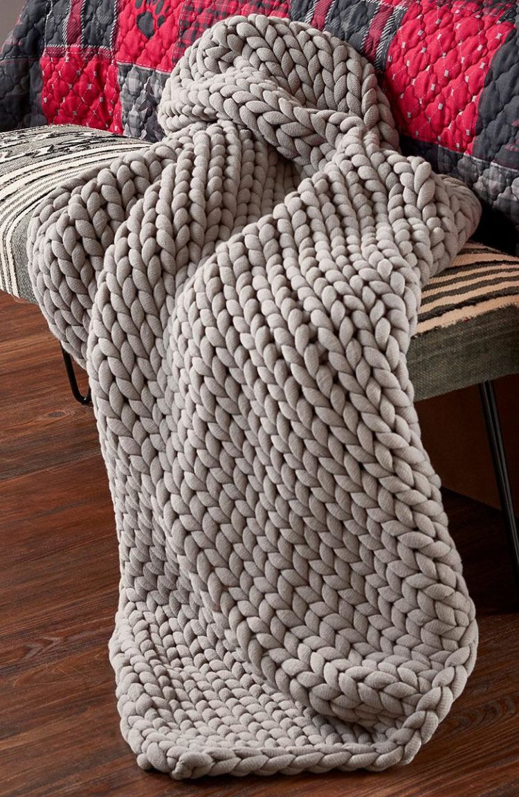 chunky knit throw blanket grey