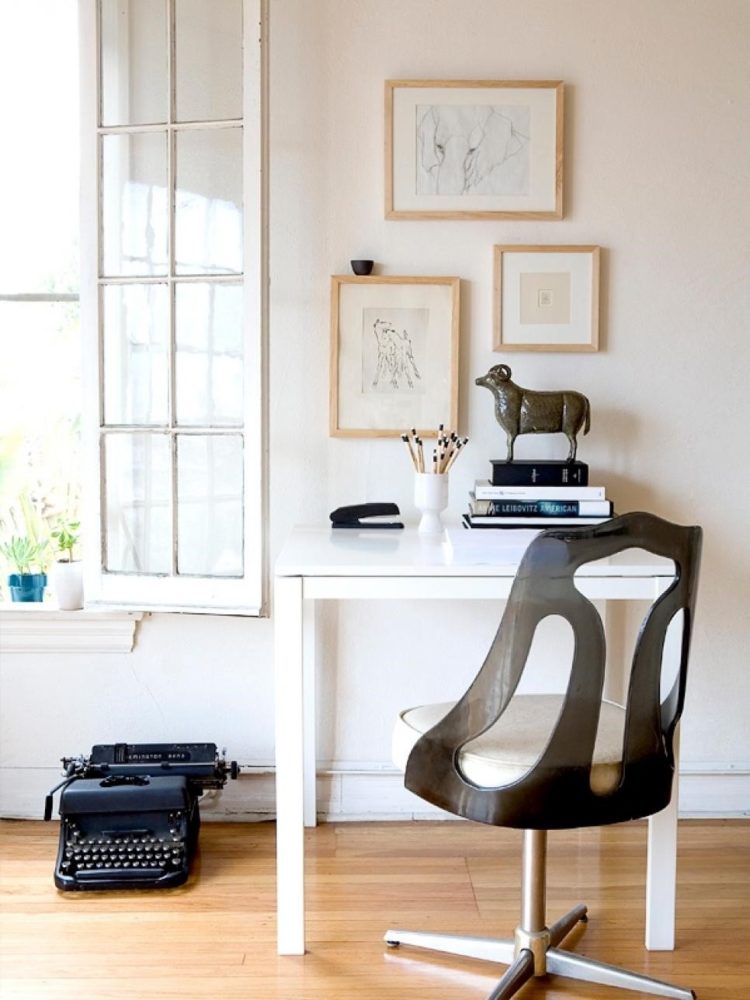 small desk under stairs