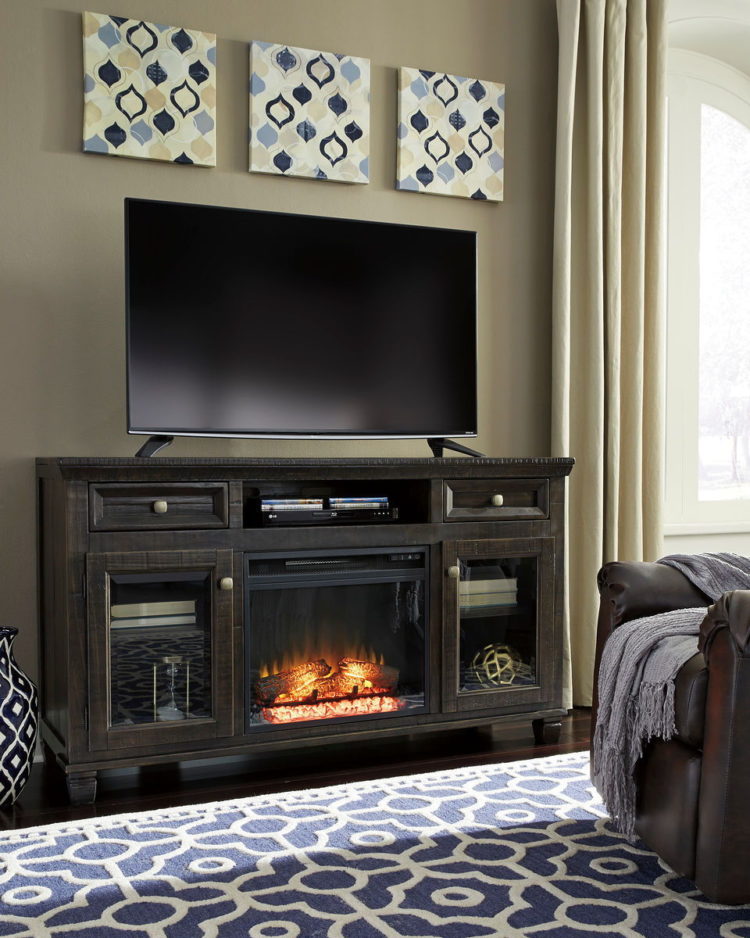 tv stand near fireplace