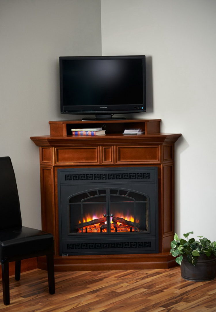 corner tv stand with fireplace gray