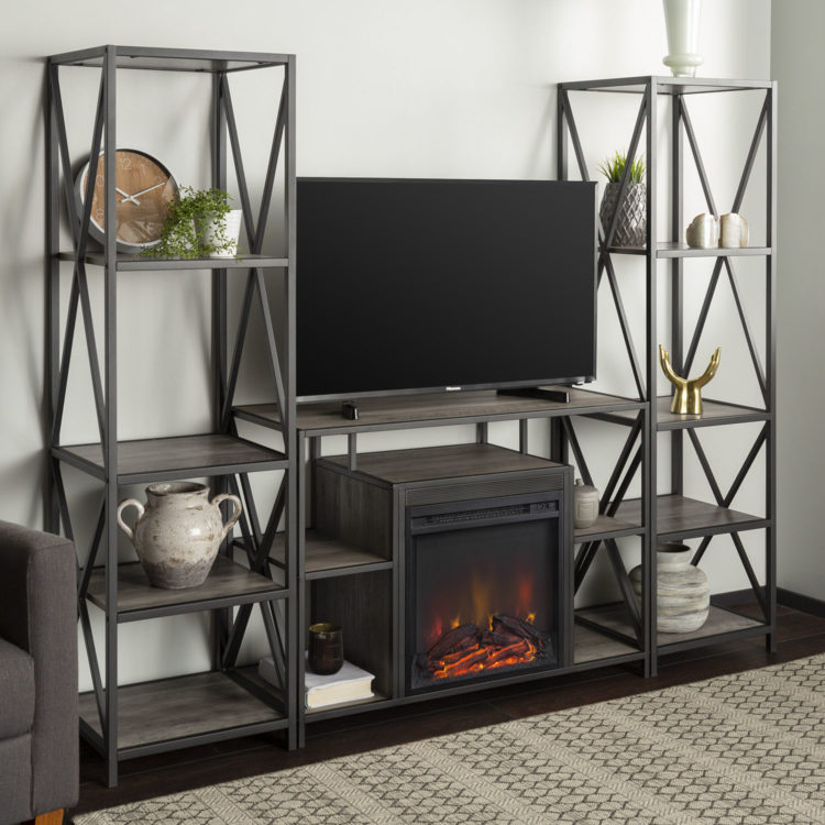 tv stand with fireplace in it