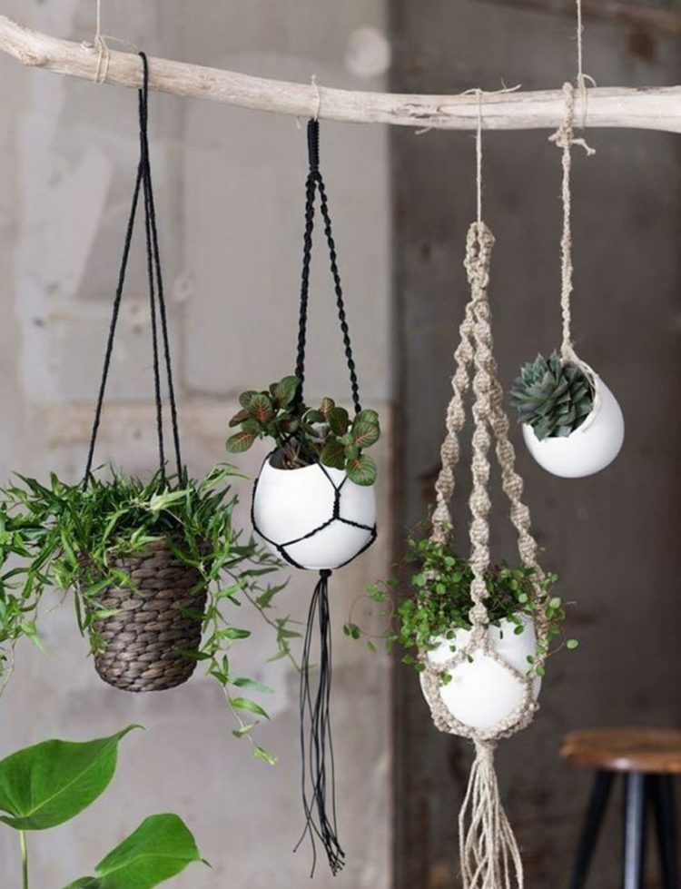 macrame plant hanger with beads
