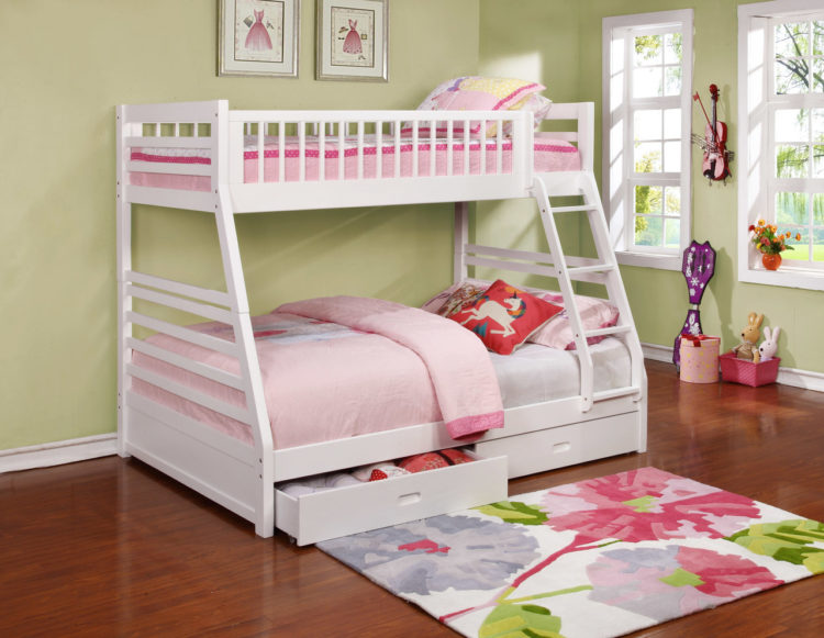 coaster twin over full bunk bed with 2 drawers in white